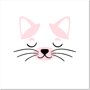 Cute Pink and white Cat face Posters and Art